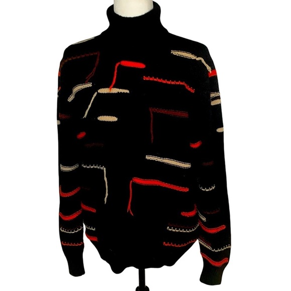 Berna Sweater Soft Wool Blend Pullover Turtleneck Art Black Orange Beige Brown L - Picture 3 of 13